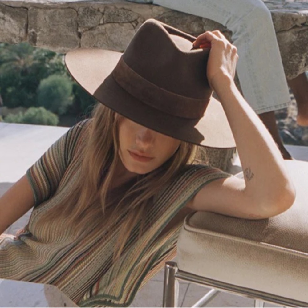 LACK OF COLOR MIRAGE COCO BROWN FEDORA WOOL FELT HAT SIZE M 57cm